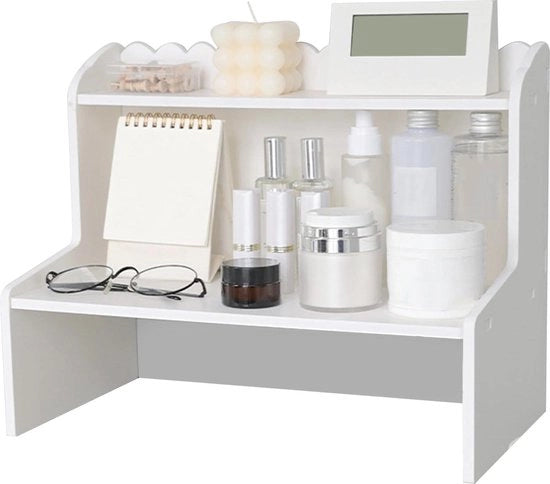 Organizzatore in legno per ufficio a più livelli, display per accessori da ufficio e cosmetici.