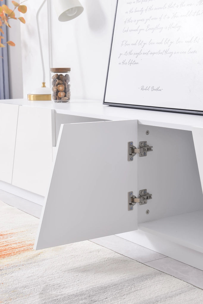 Mobile TV con 4 Ante e 2 Vani Aperti; senza Maniglie; per Soggiorno; in MDF; 170 × 37 × 42 cm; Bianco