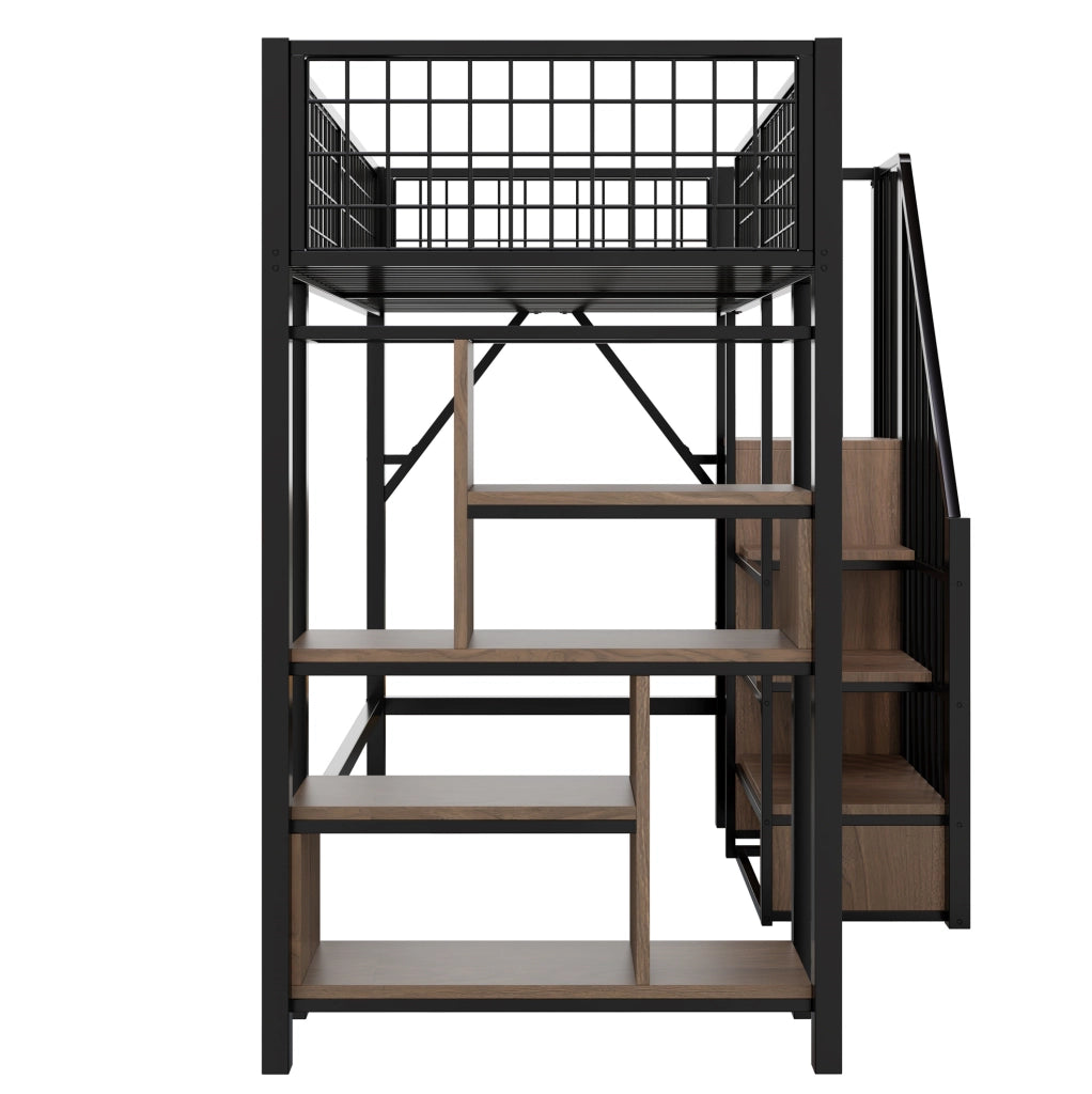 Letto a soppalco 90x200 cm con scala contenitore nero