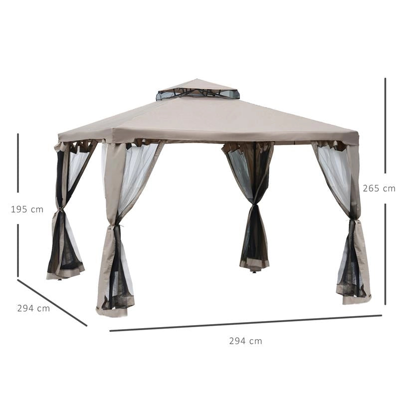 GAZEBO DA GIARDINO CON ZANZARIERA IN METALLO E POLIESTERE 294 X 294 CM