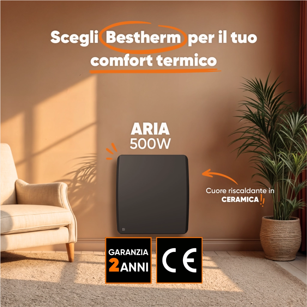 Radiatore elettrico a inerzia secca in ceramica nera Bestherm ARIA 500W
