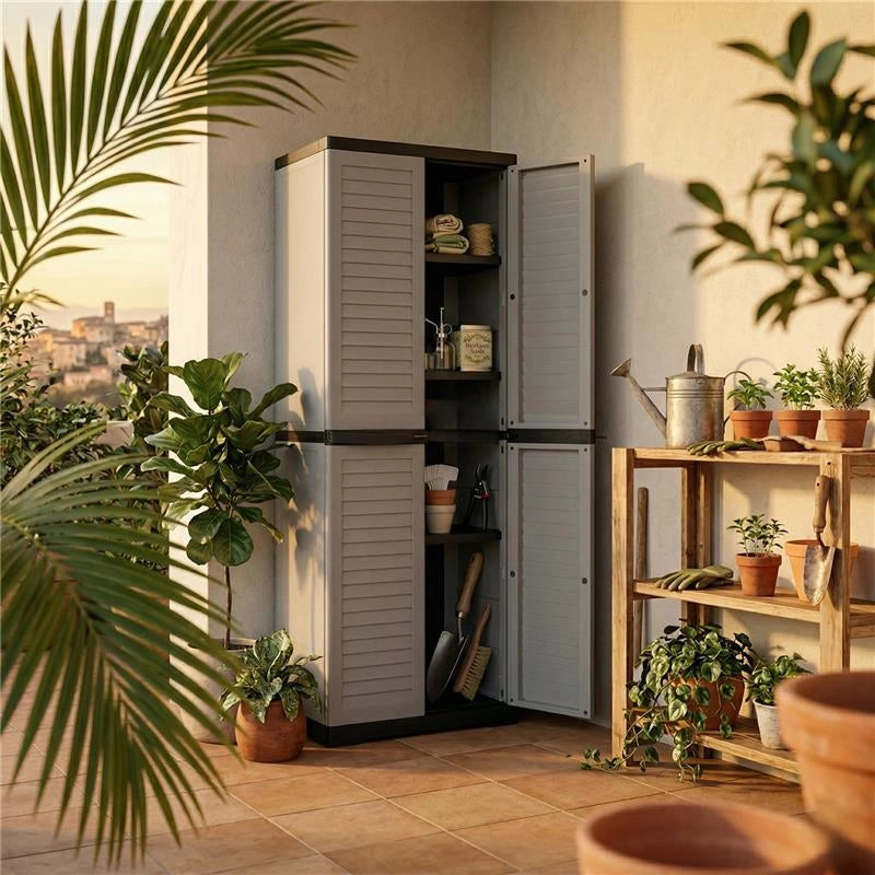 ARMADIO SLIM PERSIANA IN RESINA CON 3 RIPIANI REGOLABILI E PREDISPOSIZIONE LUCCHETTO - COLORE GRIGIO DIMENSIONE 65X45X178H CM