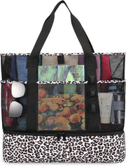 Tote mesh strandtas 8 zaken, koeltas waterdicht