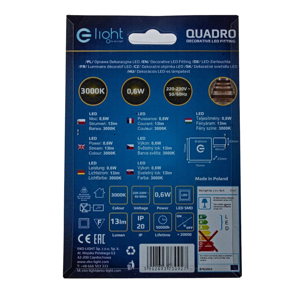 Segnapasso LED incasso quadrato QUADRO Eko-Light 0,6W 3000K