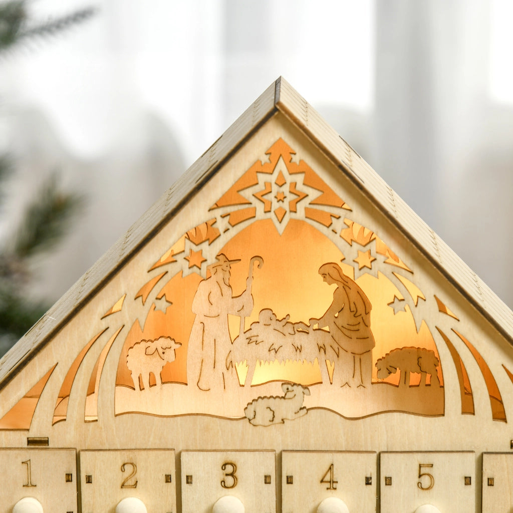 Calendario dell'Avvento in Legno con 24 Cassetti e Presepe ¨C zephmum ¨C 26.6x6x30cm