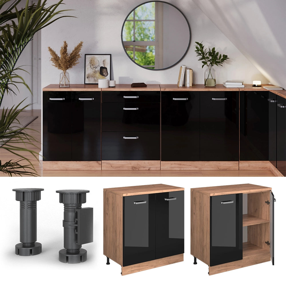 Mobile per mansarda Rion Nero lucido/Rovere dorato 80 x 83.8 cm senza inclinazione con 2 ante Vicco
