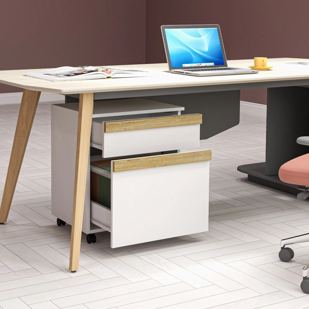 Cassettiera ufficio mobile con rotelle 2 cassetti bianco 48x40x59,5 cm ¨C Xylo