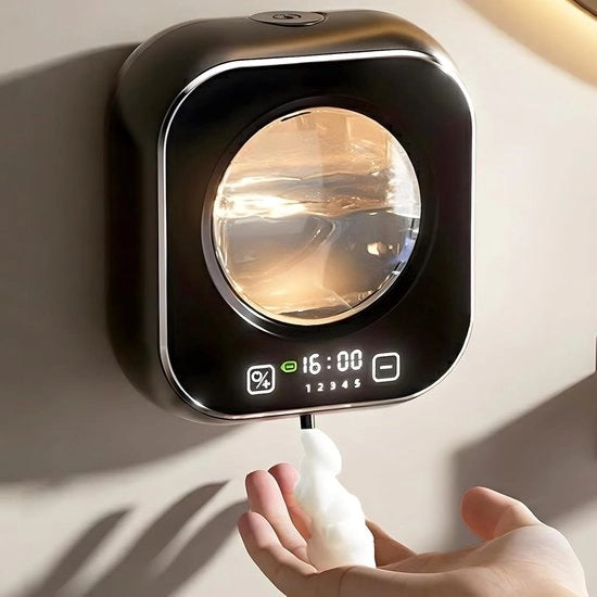 Dispensatore di sapone automatico, 320ML dispensatore di sapone smart senza contatto, 5 livelli di sapone regolabili, dispensatore di sapone elettrico ricaricabile da parete, bagno, cucina, ufficio (nero)