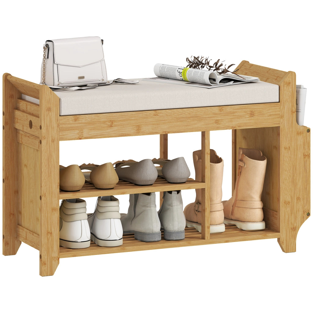 Cassettiera con seduta imbottita e scaffale ¨C zephmum ¨C 80x30x50 cm naturale bamb¨´