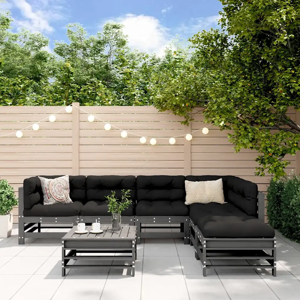 Set Divani da Giardino 7pz con Cuscini in Legno Massello Grigio 3185978