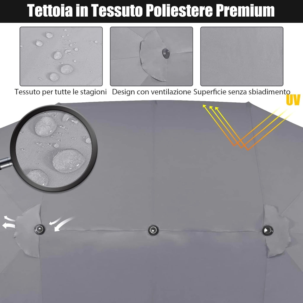 Ombrellone da Giardino Doppio 470 cm, Ombrello per Esterno con Manovella e 12 Stecche, Ombrello Rettangolare Pieghevole, per Giardino Piscina Terrazza, 470 x 280 x 245 cm (Grigio)