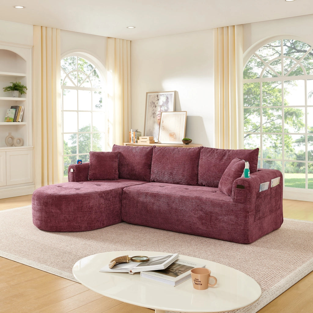 Divano Angolare L ¨C MINIMAL ¨C Lino, Braccioli, Portabicchieri