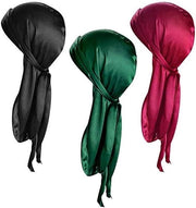 Set di 3 bandane a coda lunga in nero, verde smeraldo e rosso vino - Per uomini, donne e stile hiphop - Durags in seta 100 cm - Decorazione quotidiana