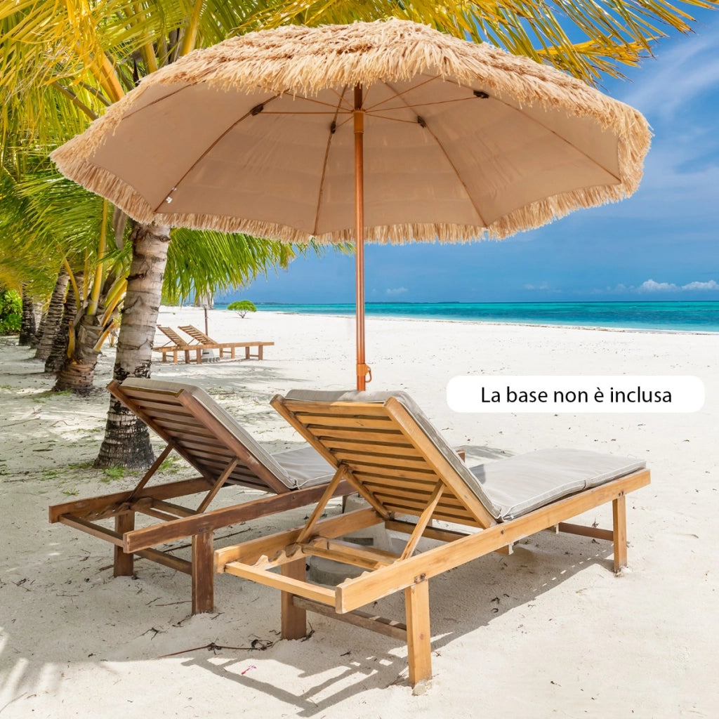 Ombrello tiki con tetto di paglia da 205cm, Ombrello hula da esterno hawaiano con 8 stecche in metallo Naturale-Ombrelloni