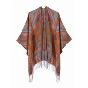 Sciarpa/mantella da donna con spacco e nappe, double face, in cashmere, spessa, calda, taglia grande