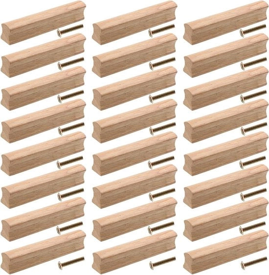 Maniglie in legno 130 mm a manubrio - Set da 24 pezzi - Inclusi viti - Maniglie per porte, ante, armadi - Ideali per uffici, cucine e decorazione degli arredi.