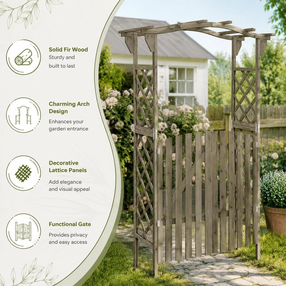 Pergola With Gate 116x40x204 Cm Grey Solid Fir Wood