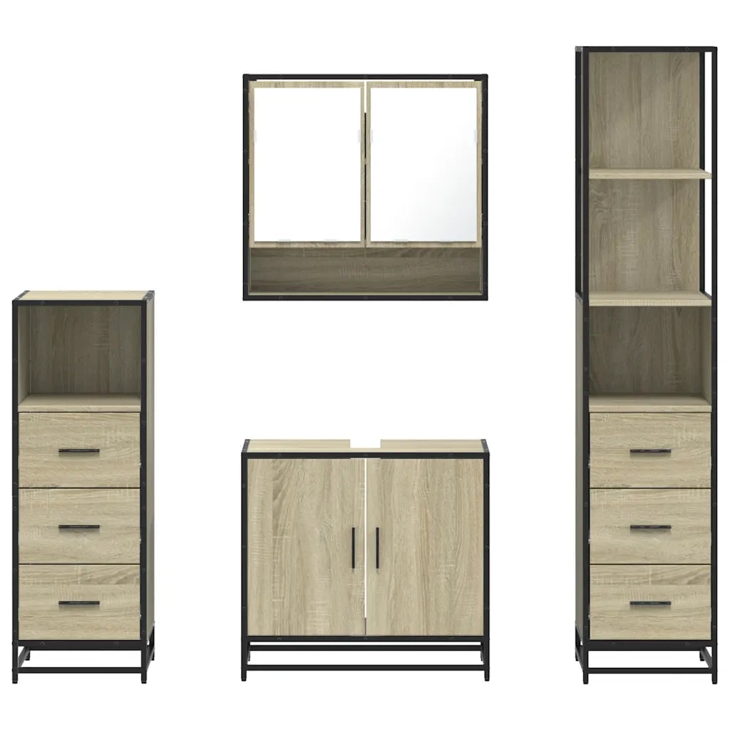 Set Mobili da Bagno | Armadio da bagno 4 pz Rovere Sonoma in Legno Multistrato