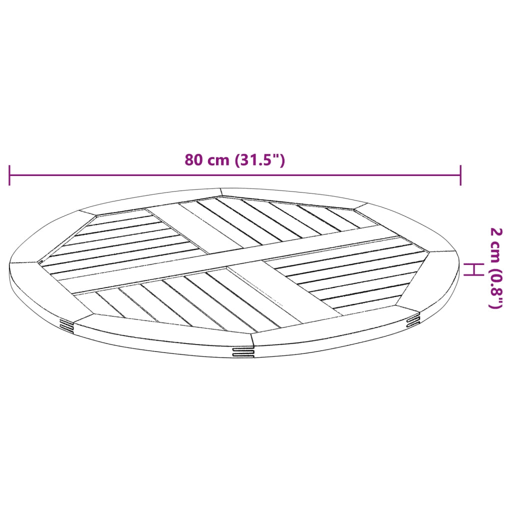Piano per Tavolo Ã˜80x2,2 cm Rotondo in Legno Massello di Acacia