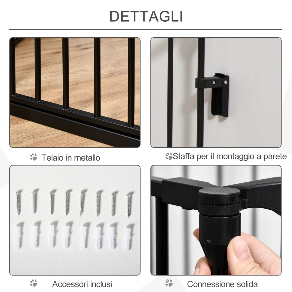 Cancellino per Cani Taglia Piccola e Media Pieghevole a 5 Pannelli 300x3x74,5 cm in Metallo e Plastica Nero