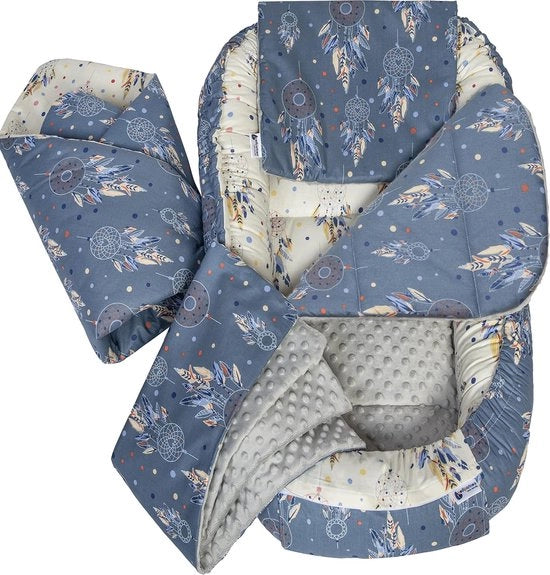 Set di Nido per Bambini 5 pezzi, 100 x 60 x 15 cm, Nido da Appendere, Nido Cuddabile, Coperta per Bambino, Bambino, Nuovo Nato 100% Cotone (Ombrello con Minky Grigio)