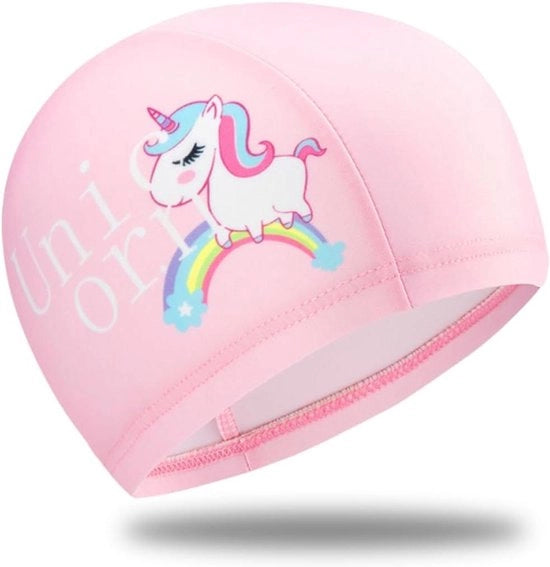 Cappello da Nuoto per Bambine con Disegno di Unicornio Rosa e Bronzo