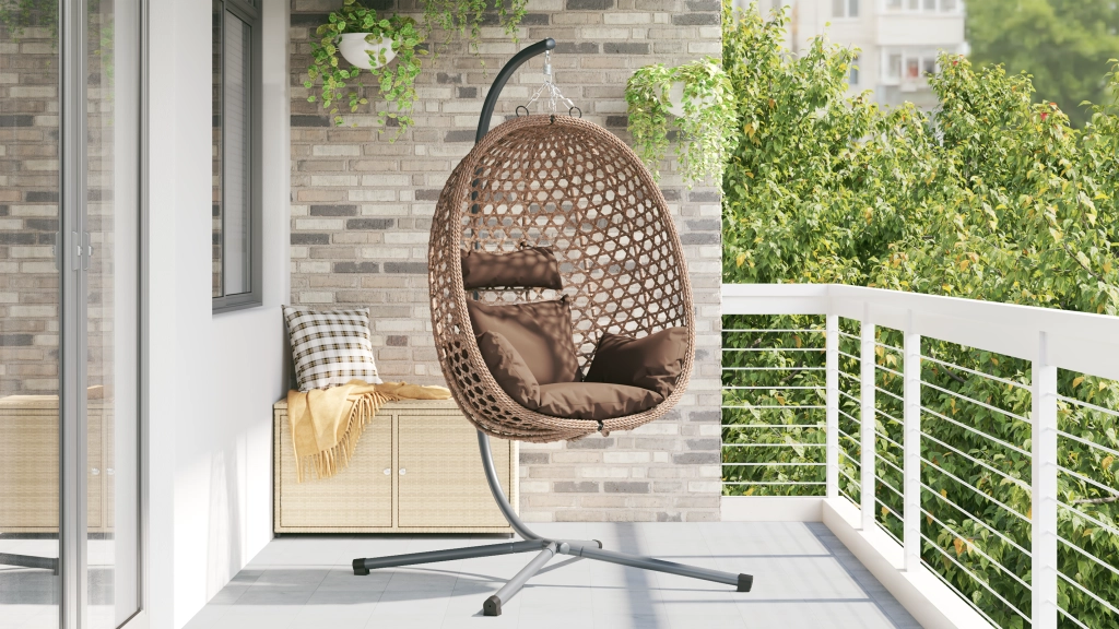 Cesta Sedia a Uovo Appesa con Supporto CaffÃ¨ in Rattan Poliestere