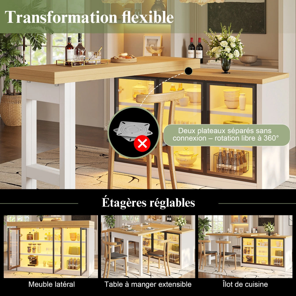 Tavolo da pranzo con armadio laterale; piano girevole a 360°; luce multicolore; per cucina e sala da pranzo; 120 × 40 × 72 cm