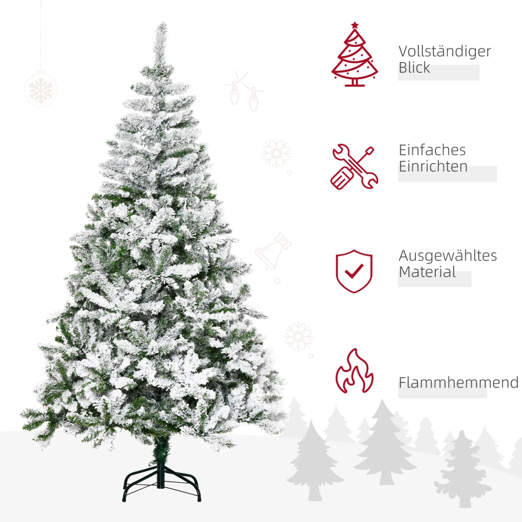 Albero di Natale artificiale, effetto neve, ignifugo, struttura a cerniera, verde/bianco