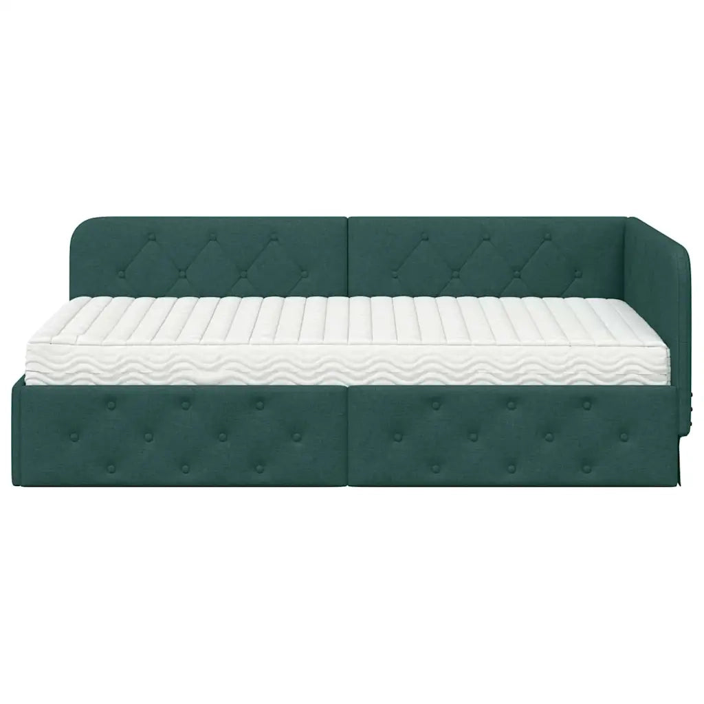 Cornice del letto ad angolo Verde Scuro 90 x 190 cm Tessuto 3394041
