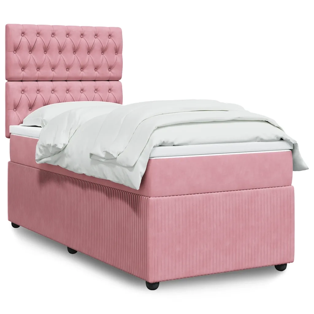 Giroletto a Molle con Materasso Rosa 90x200 cm in Velluto 3292249