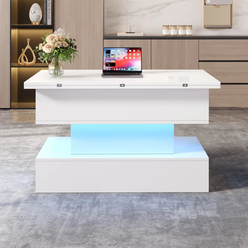 TAVOLO da caffè sollevabile 100x50x51,5 cm Bianco con presa USB-C