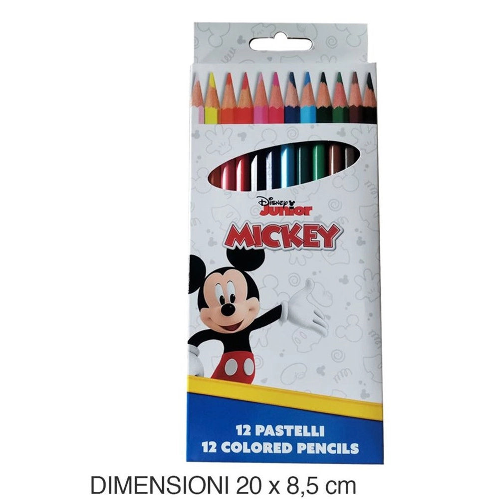Trade Shop - Set 12 Pastelli Matite Colorate Colori Topolino Disegno Scuola Bambini Cancelleria 953421 -