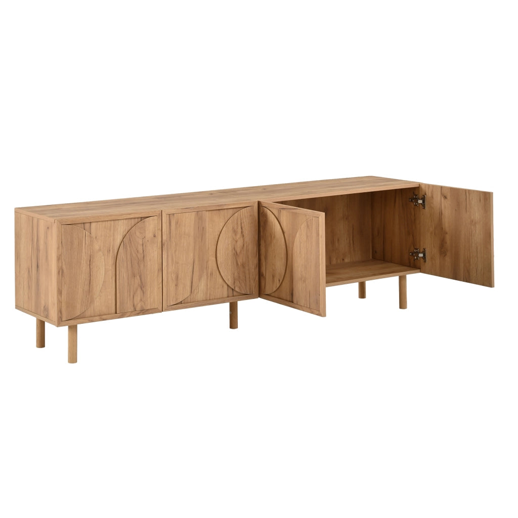 Mobile TV 180 cm con 4 ante, 2 vani contenitori, per TV fino a 75 pollici, colore legno