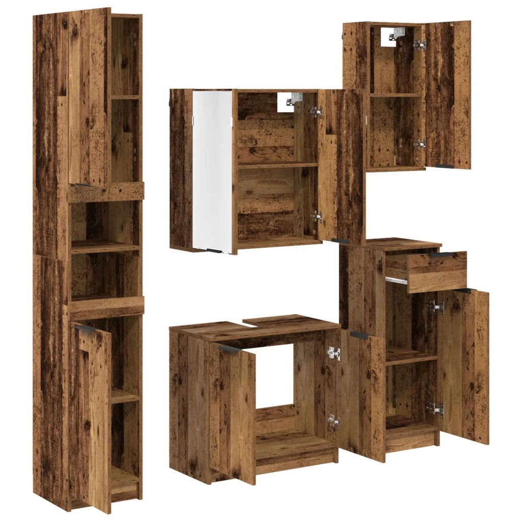 Set di mobili per il Bagno | Armadio da bagno con cassetto 5 pz Legno vecchio