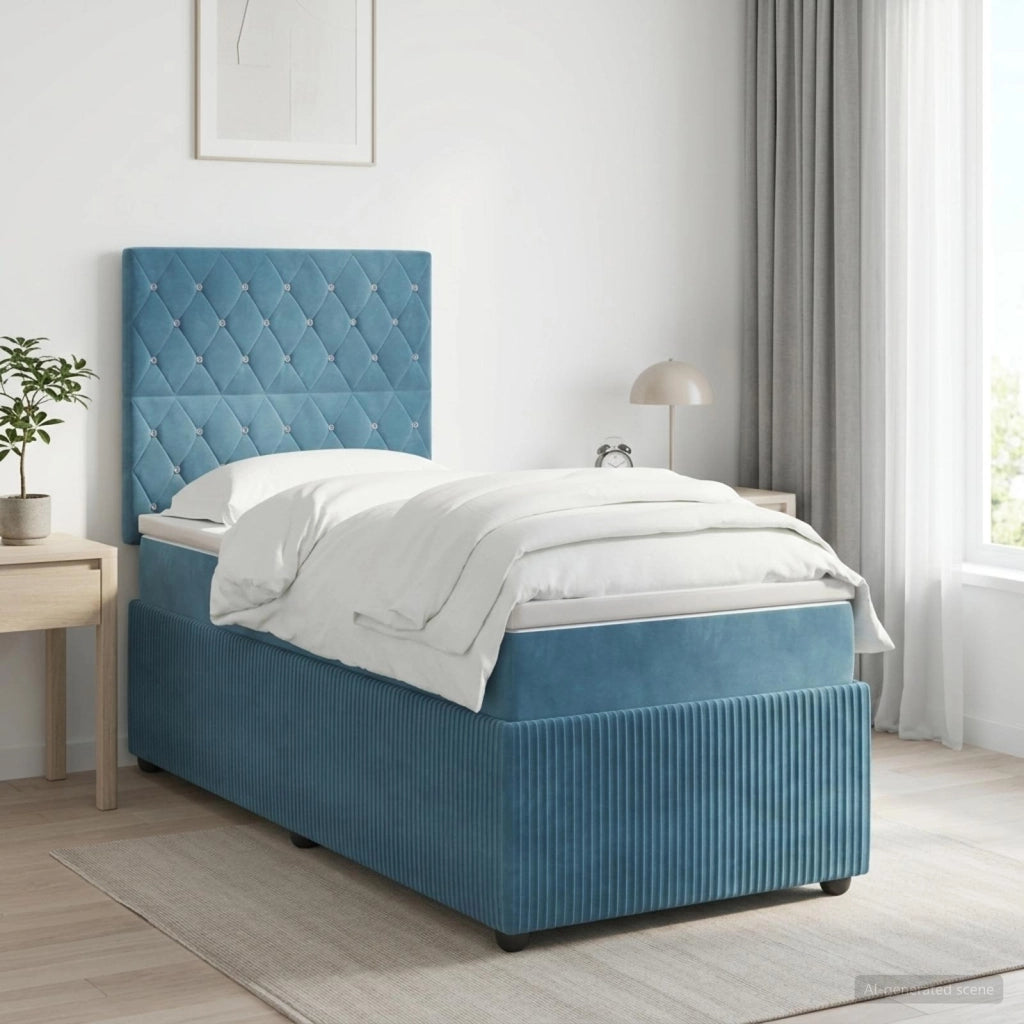 Letto box spring con materasso Blu 100 x 200 cm Velluto 3454545