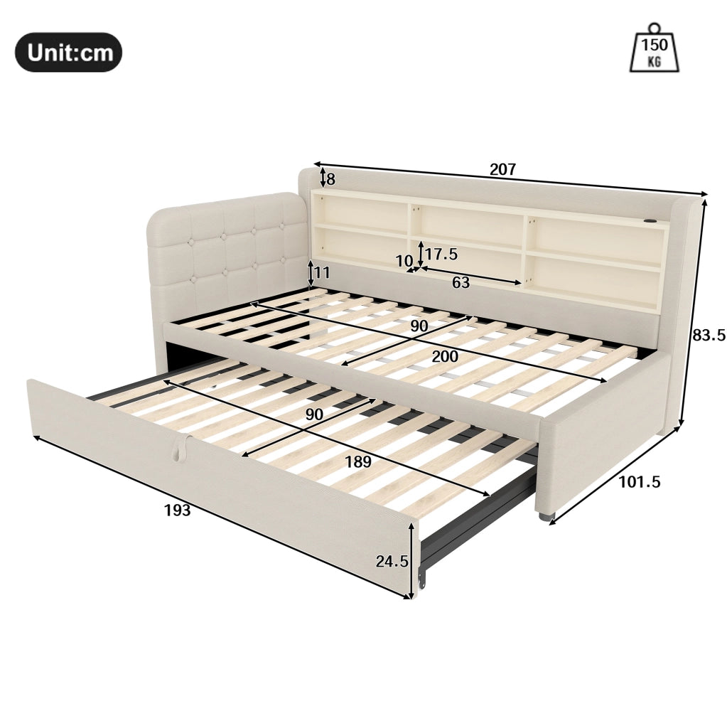 Letto multifunzione estraibile con USB e USB-C, colore beige