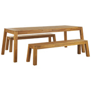 Set da pranzo da giardino 3 pezzi Tavolo rettangolare in legno di acacia laminato 2 panche Design rustico per interni ed esterni