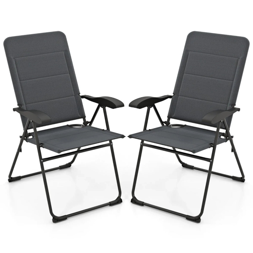 Set di 2 sedie pieghevoli da giardino 71 x 53 x 102 cm comode con 7 posizioni design moderno in metallo grigio 20_0011795