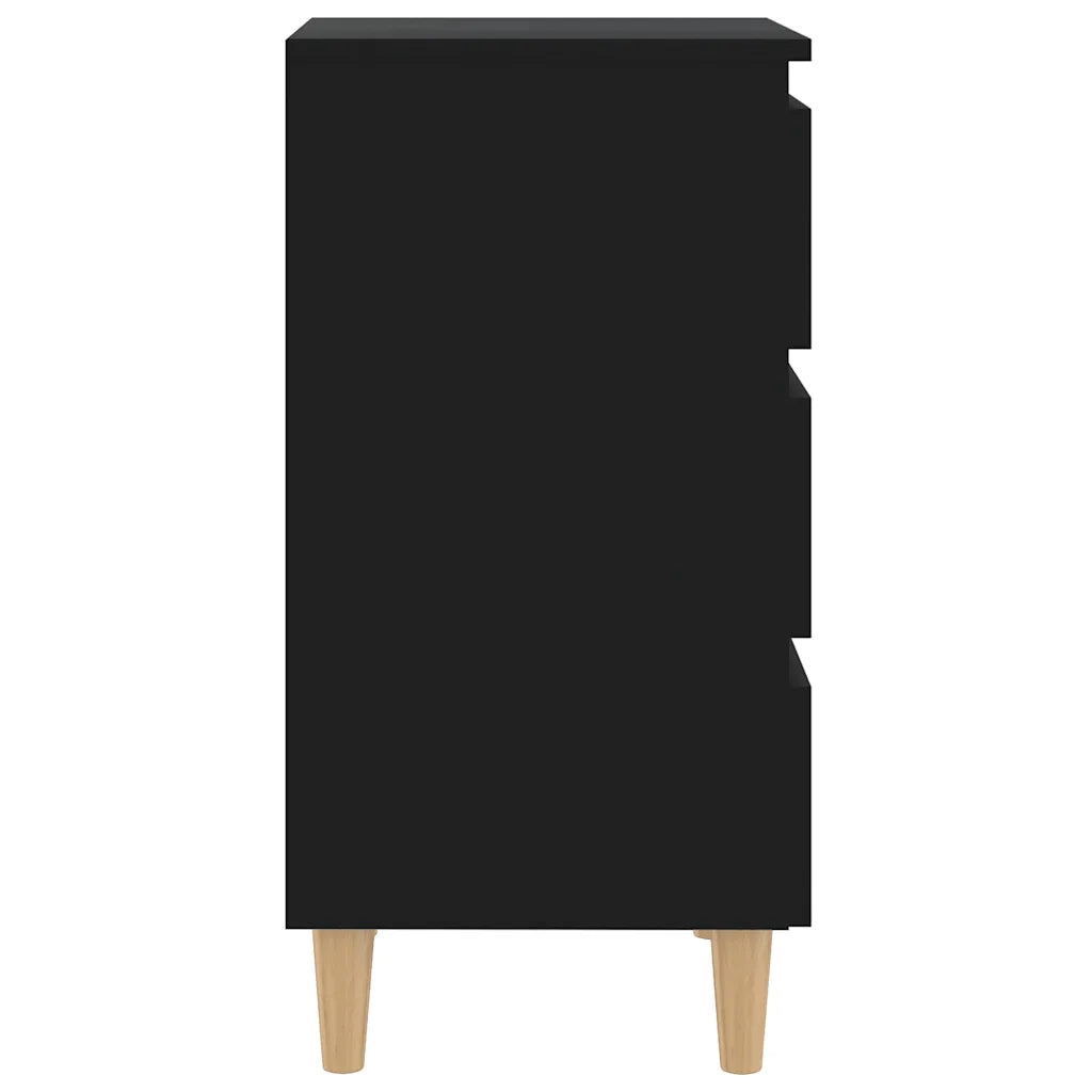 Comodino con Gambe in Legno Massello Nero 40x35x69 cm 805889