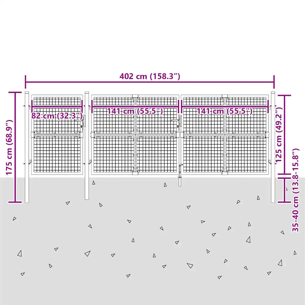 Cancello da Giardino in Rete Argento 400x175 cm Acciaio Zincato