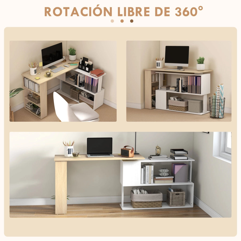 Scrivania Angolare con Libreria ¨C Zephmum ¨C Legno Rovere e Bianco 120x110x74,5 cm