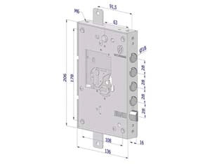 SERRATURA TRIPLICE APPLICARE PER PORTE BLINDATE NUDA S/CUORE INT.28 25  DX (2501DCR0328)    SECUREMME