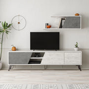 (3c) Porta TV Fiona Bianco Vintage con Anta Retro Grey e Mensola H 48 x P 35,60 x L 180 cm