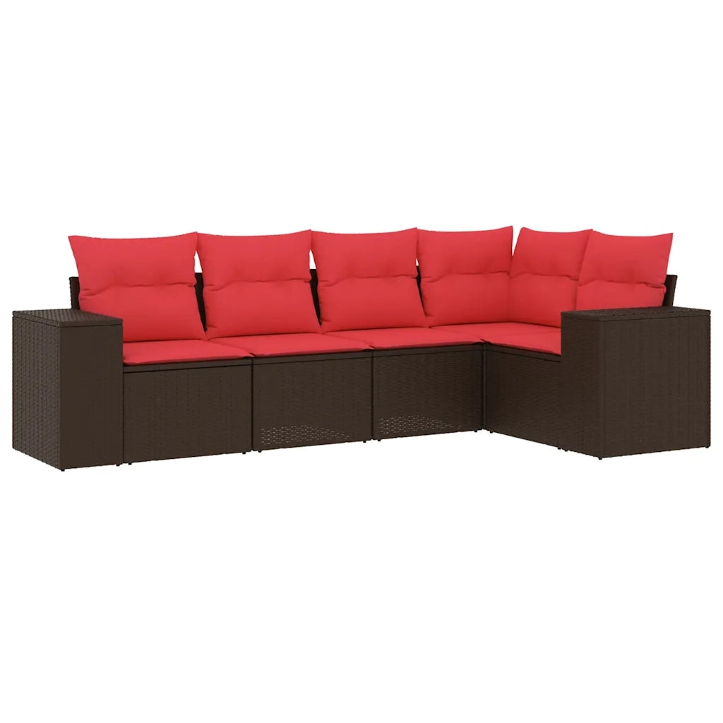 Salotto da Giardino-Set Divani da Giardino 5 pz con Cuscini Marrone in Polyrattan 182672