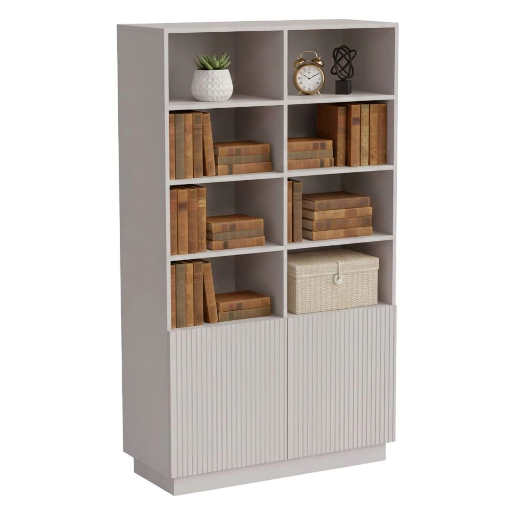 Libreria Miniato, Mobile portalibri con vani aperti e due ante, Design moderno e minimale, 172x40 h100 cm, Beige