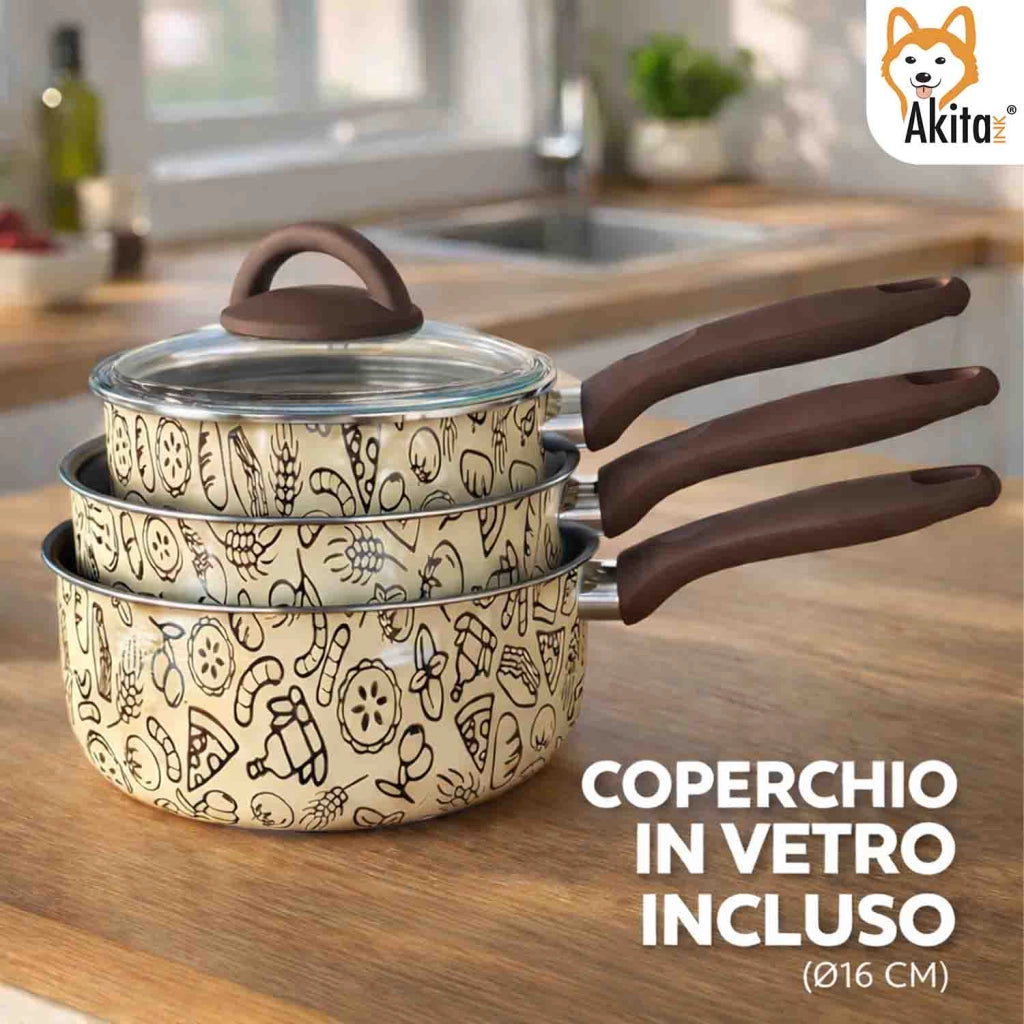 Akitaink Tris Casseruole Pastella 16 18 20 Vetro