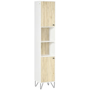 Colonna Bagno con Ripiani e Armadietti in Truciolato ¨C Zephmum ¨C Bianco e Legno, 31.5x30x169 cm