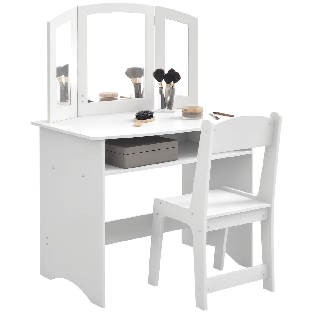 Tavolo trucco bambini con specchio triplo e sedia ¨C zephmum ¨C bianco