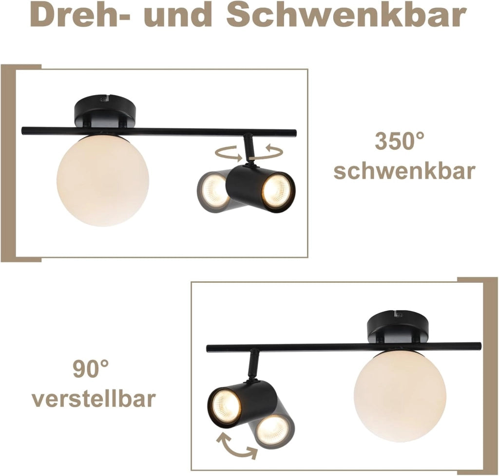 ZMH Faretto da soffitto 2 fiamme E14 moderne metallo sfera vetro 40cm per corridoio cucina